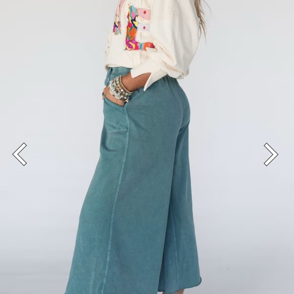Three Bird Nest Relaxing Robin Wide Leg Pant Faded Teal Small - Picture 2 of 9